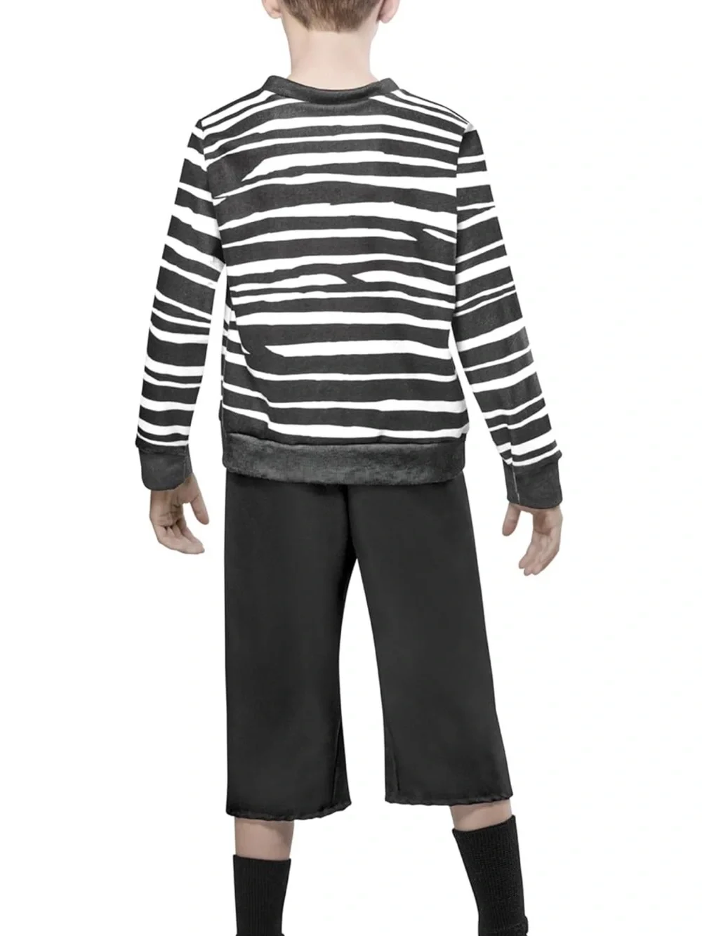 Rubie's Wednesday Pugsley Addams Black & White Striped Top with Black Pants - Picture 2 of 9
